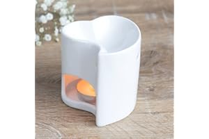 IZEERA Ceramic White Heart Oil Burner – Small, Essential Oil Wax Warmer with Tealight Candle Holder, Home Decor Aroma Gift Lamp, for Women Men
