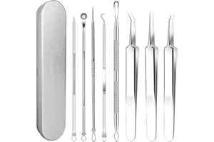Fezf 8-teiliges Werkzeug-Set,Mitesserentferner Pickel Ausdrücken Werkzeug,Mitesserentferner Porenreiniger,Edelstahl Mitesser Pickel Entferner Pinzette mit Aufbewahrungsbox,für Alle Hauttypen