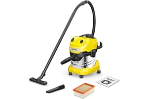 Kärcher aspiratore solidi liquidi WD 4 S V-20/5/22, 1000 W, contenitore in acciaio inox: 20 l, tubo di aspirazione: 2,2 m, funzione soffiante, bocchetta per pavimenti e fessure, filtro in vello