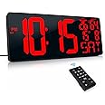 XREXS 18 Inch Extra Large Digital Wall Clock with Remote Control, LED Large Wall Clocks, Count Up/Down Timer, Auto-Dimming Alarm Clock with Day/Date/Temp/Humidity/DST for Living Room, Gym, Classroom