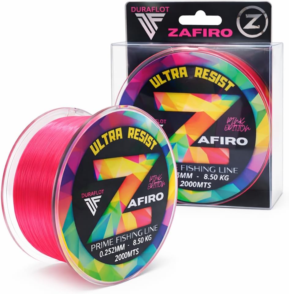 DURAFLOT Zafiro Pink (Rosa flúor) — Hilo de Pesca monofilamento (Nylon) — 1000/2000 m — 0,18/0,20/0,25/0,30/0,35/0,40/0,45/0,50 mm — Baja Memoria y Alta abrasión
