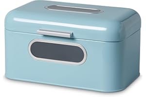 Echtwerk Retro de Metal con Ventana, Ahorra Espacio, Tapa, panera, Acero, Azul Claro, Pequeña