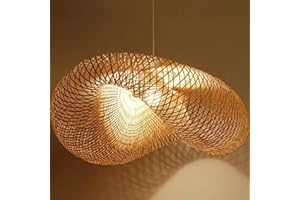 HYQJUNE E27 lampa wisząca w stylu vintage, tkana, naturalny bambus, rattan, ręcznie wykonany żyrandol, z regulacją wysokości, do restauracji, sypialni, salonu, kawiarni, 50 cm