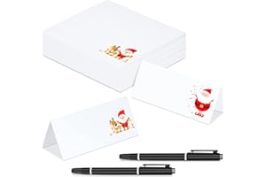 Nezyo 200 Pieces Christmas Place Name Cards Christmas Table Name Cards Santa Elk Cards Xmas Seat Cards Greeting Cards with 2 Pen for Christmas Holiday Wedding Winter Party Decoration
