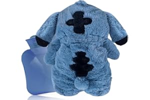 WYFDCZZP Fluffy Wärmflasche, Sti-tch Wärmflasche, Sti-tch Wärmflasche Kuscheltier, Cartoon Heißwasserflasche für Kinder, Hot Water Bag, Herausnehmbarer Innenbehälter, Handwärmer für Kinder & Erwachsene (Blau)
