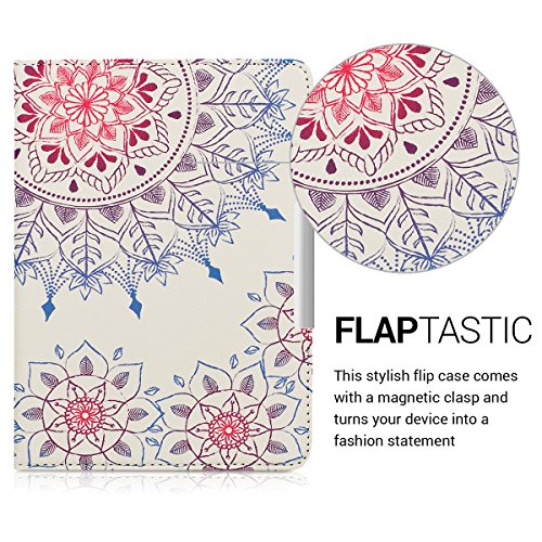 kwmobile Hülle für Tolino Vision 1 / 2 / 3 / 4 HD – Flipcover Case eReader Schutzhülle – Bookstyle Klapphülle Vintage Blumenring Design Pink Blau Weiß - 2