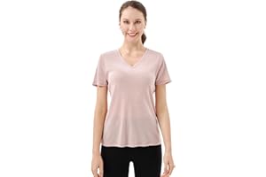 Merino Protect Camiseta de Lana Merino 100% para Mujer Cuello V Manga Corta Capas Base Resistencia a Olores Tops para Senderismo al Aire Libre
