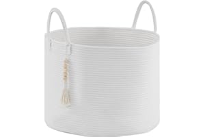 YOUDENOVA Cesto portabiancheria con perline decorative in legno sospese, cestino portaoggetti per giocattoli per bambini, cestino coperte in corda di cotone grande, cestino portaoggetti intrecciato