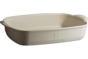 Emile Henry Grand Plat à Four Rectangulaire 42 x 27 cm – Céramique Haute Résistance Beige Argile – Plat à Gratin et Rôtis – Fabriqué en France
