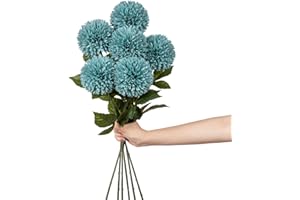 ‎HOLLYONE 10cm groß Kunstblume Hortensie mit 63cm Langer Stiel, 6 PCS blau Künstliche Hortensie Blumen, Kunststoffblume Hortensie für Hochzeits Deco, Büro, Heimdeko,Garten Party Deco, Blumenarrangement