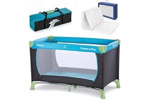 hauck Set Dream N Play Culla da Campeggio con Materasso 120x60cm - Culla neonato da Viaggio Pieghevole - Lettino da Campeggio per Bambini con Borsa - Blu Acqua