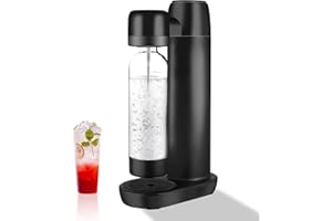 Skyehomo Sparkling Water Maker, Black Cordless Sparkling Water Machine with 1 Litre Reusable BPA-Free PET Water Bottle for Carbonating Automatic Pressure Relief, Compatible with most 60L CO2 Cylinders