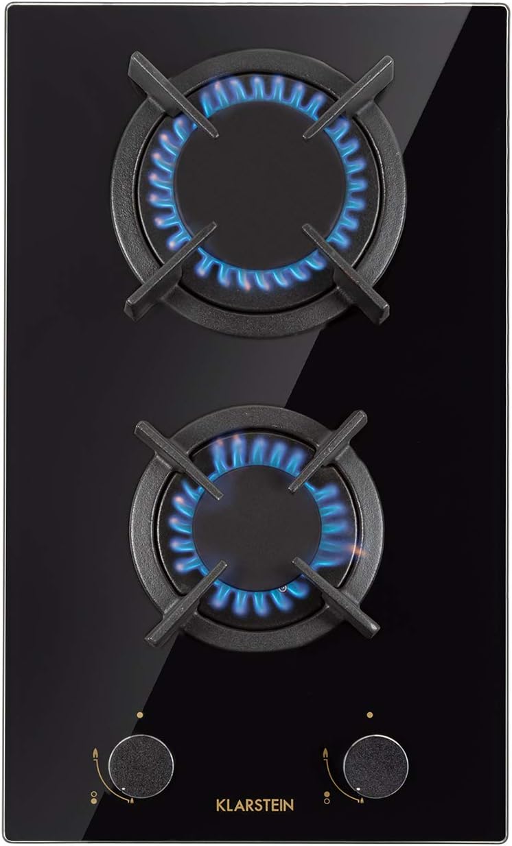 Klarstein Gas Cooker, 2-Burner Built-In Hob, 4200W Stainless Steel & Glass Top, LPG Wok Burner for Kitchen & Campervan