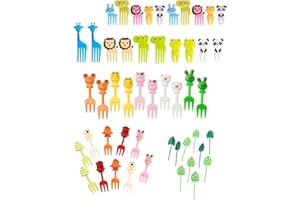 TOZBLEU Frutta Forchettine - 50 pcs Mini Forchette Riutilizzabili Cartone Animato Forchettine Colorate Stuzzicadenti per Frutta Pranzo Dessert tè Pomeridiano Picnic