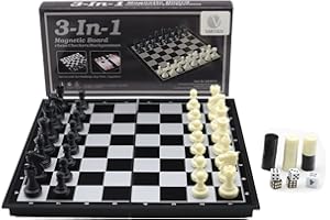 Various Scacchi Magnetici Scacchi Signora e Backgammon Gioco Tavolo Custodia con Portatile Tavolo Pieghevole per Viaggio Bambini e Adulti (Nero-3 IN 1)…