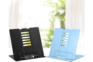 MSDADA Multifunzione Leggio Libri, 2 Pezzi Regolabile Supporti per Libri,6 Altezze Regolabile Metallo Book Stand per Libri, cuochi, Ricette, iPad,Musicale,Tablet (Nero+Azzurro)