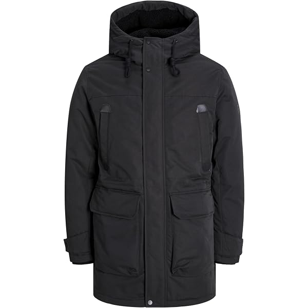 Parka Homme Jack & Jones Jjcamp En Fausse Fourrure - Modèle BF, Noir, Coupe Classique, Capuche Ajustable