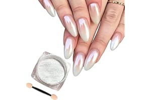 ‎TITIMORE TITIMORE Weiße Perle Chrom Nagelpuder Holographische Sparkle Nagel Glitzerpuder Aurora Schimmer Chrome Pigment Pulver für Nägel Spiegeleffekt-Glitter Nagel Pulver DIY-Salon