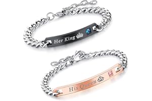 Xihuimay King and Queen Matching Set His Hers Stainless Steel Couples Bracelets Cubic Zirconia Bracelets Link Chain Crown Bracelets Gift Jewelry for Lover Anniversary Promise Bracelet for Men Women