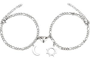 Jancosta 2pcs Magnetic Couple Bracelets Handmade Rope Braided Matching Bracelets Boyfriend Girlfriend Gifted Box(Sun and Moon Style)