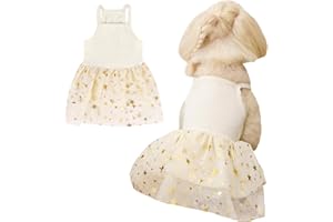 Tutu-Kleid für Hunde und Katzen, Sommer, Tüll, Slip-Spitzenkleid, niedlicher Welpe, Glitzerstern, Rock, Haustier-Partykleidung für kleine, mittelgroße Katzen, Hunde (gelb, L)