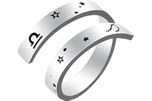 Kucheed Anillo del Zodiaco para Mujeres y Hombres, Grabado de Acero Inoxidable,Moda Tamaño de Constelación Anillos Abiertos Ajustables,Horóscopo,Astrología,Declaración,Joyería,Regalo de Cumpleaños
