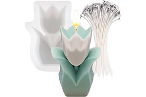 Tcdwla Stampi per Candele Fai Da Te,Stampini per Candele,Stampi per Gesso,Stampi in Silicone,con 25 Stoppini per Candele, Fiori di Tulipano 3D,per San Valentino,Ringraziamento,Compleanni,Natale