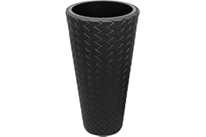 Prosperplast Matuba Slim 40 cm Rattan Impression, en Plastique Pot de Fleur en Gris