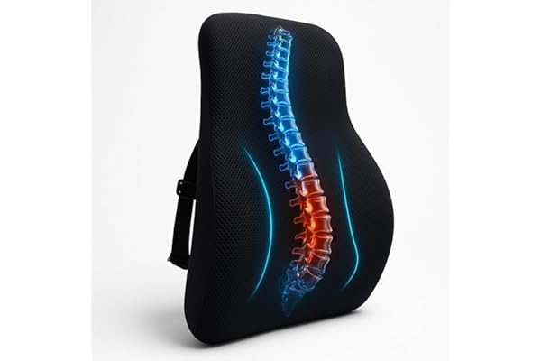 Voltonix Memory Foam Car Seat Back Support, Orthopedic Lumbar Back Rest for Back Pain Relief, Back Support Pillow for Office
