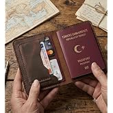 Pasaport C&Uuml;ZDANI KILIFI V3 El Yapımı Hakiki Ger&ccedil;ek Deri Kılıf C&uuml;zdan Kart Para Kadın Erkek (TABA)
