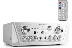 Skytronic Amplificateur – Puissance de sortie 160W, 2 entrées microphone avec écho et volume réglables, Port USB et fente SD, Tuner FM, Dimensions compactes, Idéal pour utilisation Hifi et/ou karaoké