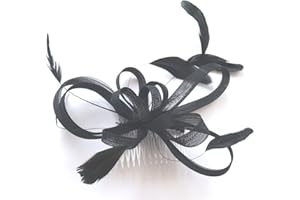 TANGERINE FASINATORS ELEGANT JET BLACK TULLE & FEATHER COMB FASCINATOR WEDDING PARTY RACES