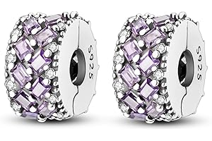 Parmuz Clip Espaciador Charm para Pulsera 925 Pavé de Plata de Ley Circonita Cúbica Clip Lock Espaciador Tapón Charm Bead Star Moon Evil Eye charms Joyería Regalo para Mujer