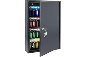 HMF Armadietto Portachiavi, Cassetta portachiavi con barre portaganci regolabili, 45 x 30 x 8 cm | 64 ganci | Nero