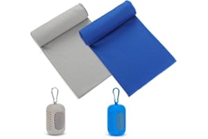 Feicuan 2 Pack Microfibre Towel for Gym Beach - 90 x 30 cm / 31.5 x 11.8 Inches Quick Drying Towels Compact with Silicone Storage Absorbent Holder Cooling Towel for Sports, Swimming, Camping, Hiking