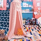 KING DO WAY Betthimmel Deko Baldachin aus Leinwand , Bett-Überdachung für Baby-Kind-zelte aus Cotton Canvas,Mückennetz Moskitonetz Insekten-Malaria Schutz,Hohe 240cm,Rosa