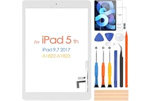ARSSLY Pantalla táctil para iPad 9.7 2017 A1822 A1823 digitalizador pantalla para iPad 5 con botón de inicio, pantalla táctil reemplazo para iPad 5th con kit de reparación, (no pantalla LCD) (blanco)