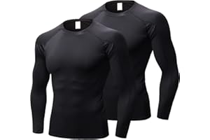 LNFINTDO 2 Pack Mens Compression Tops Base Layer Long Sleeve for Men T-Shirt Quick Dry Sport Tops for Workout Athletic Training Cycling Gym