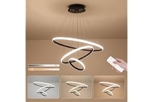 LXJCSM LED Lampadario a Sospensione, 50W Lampadario Soggiorno Dimmerabile 3000K-6000K, Lampadari Moderni a 3 anelli Φ20+40+60cm, Lampadario Led Plafoniera Per Soggiorno Sala Da Pranzo Cucina, Bianco (Nero)