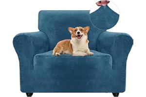 ‎YSTYLE Ystyle Samt Sofabezug 1 Sitzer, Stretch Sofa Überzug, Sofaschoner rutschfest, Elastischer Couch Überzug, Sofa Cover Mit Armlehnen, Sesselschoner Sofaschutz Katze Sesselbezug, Pfau Blau