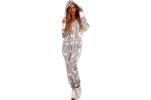 Crazy Age Kuscheliger Jumpsuit(Hoodie) Sweat Overall Ganzkörperanzug mit Renntier- Eiskristalle Motive CA-J-603 Relaxen Chillen