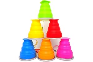 DAFENCAR 6 Pièces Gobelet Pliable en Silicone Réutilisable avec Couvercle, Verre et Tasse de Voyage Compacte, Mug Retractable pour Extérieur, Camping, Pique-Nique, Randonnée, Bureau et Voyages (6 Couleurs)