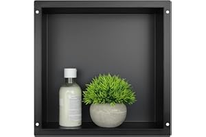 Bernkot Wall Recess Stainless Steel Rimless 30 x 30 x 10 cm Shower Niche No Tile Needed, Black