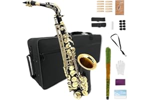 WUQIMUSC Eb Alt-Saxophon für Anfänger, komplettes Saxophon Kit mit Hardcase, Mundstück, Halsband, Laschen, Reinigungsset, Ideal für Studenten und Profis (schwarz)