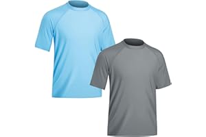TIZAX 2 Pièces T Shirt Anti UV pour Homme Maillot de Bain à Manche Courte UPF 50+ Rashguard Hauts Tee Shirt de Sport Séchage Rapide
