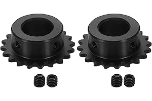 sourcing map Lot de 2 pignons de chaîne #25 alésage de 16 mm, 20 dents en acier au carbone C45 ANSI #25, trou rond avec vis de réglage pour chaîne ISO 04C