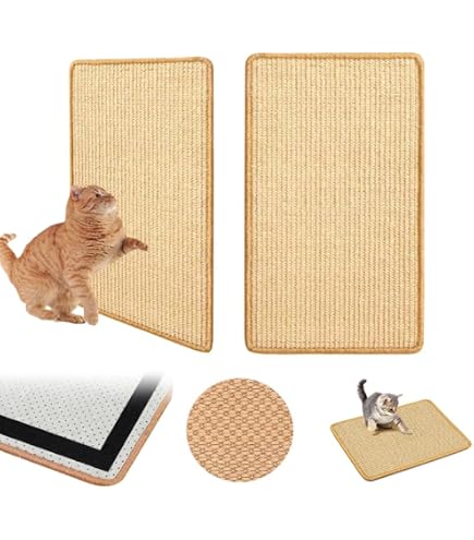Tapis Griffoir Pour Chat 3 Pièces - 50x25 Cm Sisal Naturel | Avec Velcro Pour Mur/Canapé