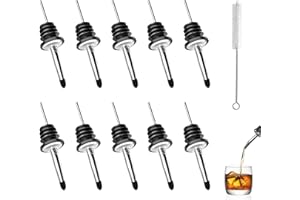 HUKNEQN 12Piezas Vertedor Acero Inoxidable, Taper Vertedores Aceite，Vertedor botellas, Vertedor Licor, Dosificador Bebidas, para Vino, Aceite, Vinagre, Whisky, Ron, Cócteles, Reutilizable y a Prueba Polvo