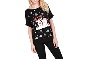 Fashion Star Women Santa Gifts Snowflakes Xmas Baggy T Shirt