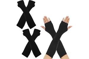 Ownkim Set med 2 par fingerlösa handskar med långa vinterärmar, stickade termiska vantar, armbågshandskar för män, kvinnor (s